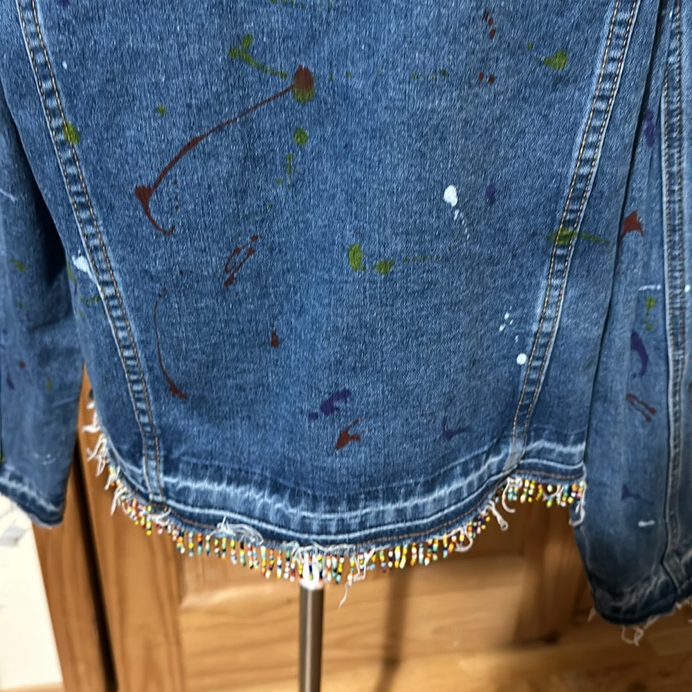 Denim Paint Splatter Button Down Jacket Large New - image 6